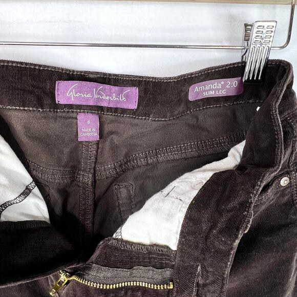 Gloria Vanderbilt Amanda 2.0 Slim Leg Brown Corduroy Pants 8 - Picture 9 of 10